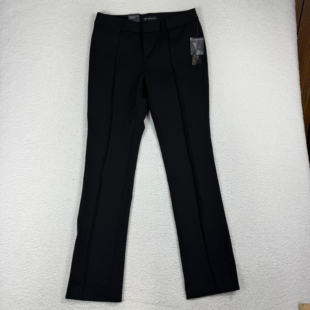 INC International Concepts Womens Black Pleated Pants 8 W30x30 Stretch Straight